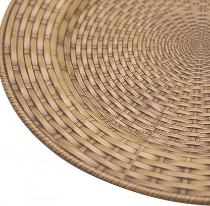 13 Inch Antique Gold Charger Plates Set of 6 Round Plastic Plates Matte Finish Faux Rattan Woven Texture Charger plates for Wedding Party Christmas (262)