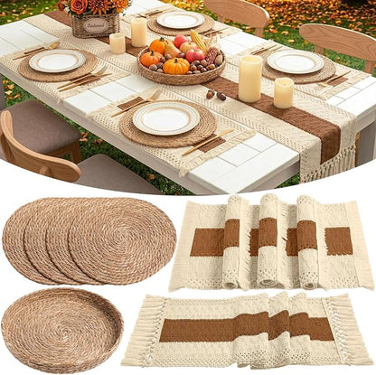 Boho Placemats 4/6/8 Set of Round Woven Placemat Macrame Style Bicolor by Gandeer