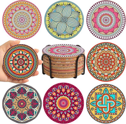 Cork Coasters Set of 8 with Holder, Colorful Cup Coaster by Puluole