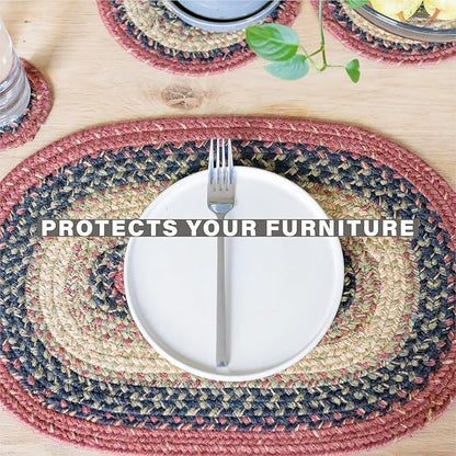 Homespice Highland Jute Braided Oval Placemats, Warm Lodge and Cabin Decor, Set of 6, 13x19 Multicolor Table Mats - Vibrant Colors, Durable, Easy to Clean and Protects Furniture