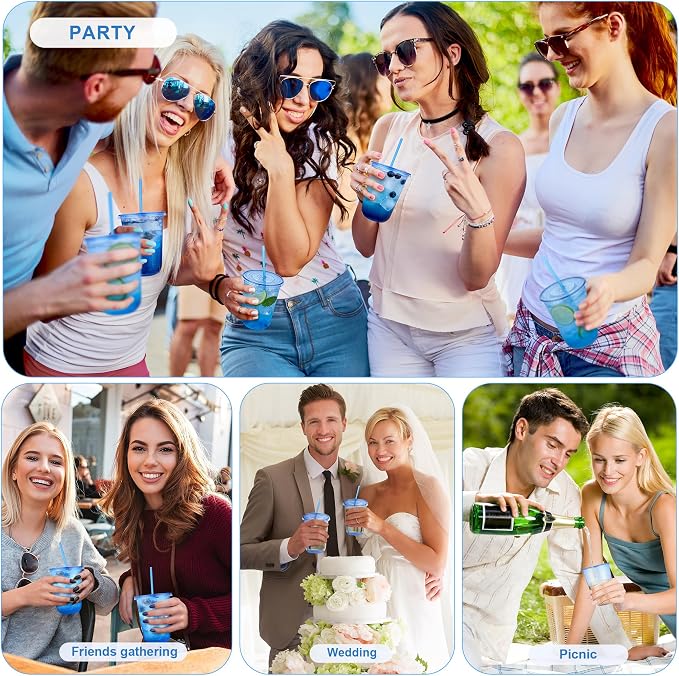 KesaPlan 50 Pack 16 oz Blue Plastic Party Cups - Image 8
