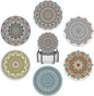 Drink Coasters Set of 6 with Holder,Mandala Boho Flower Absorbent Ceramic Coasters with Cork Base,Fit All Cups,Tabletop Protection Mat for Mugs and Cups,Office,Kitchen