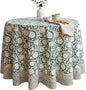 ATOSII Shalimar Green 100% Cotton Round Boho Fall Tablecloth, Handblock Floral Table Cloth Linen for Kitchen Dining I Parties Wedding Outdoors Christmas Thanksgiving I Fall Home Decor 60" Inches Round
