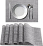 Timeet Placemats Set of 6, Heat Resistant Non-Slip Place Mats, Durable Washable PVC Vinyl Woven Table Mats, Linen Textured Table Placemats for Dining Kitchen Resistant Easy to Clean(Gray)