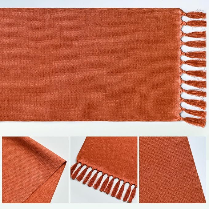 Artoid Mode Terracotta Orange Tassel Table Runner, Fall Linen Blend Rustic - Image 5