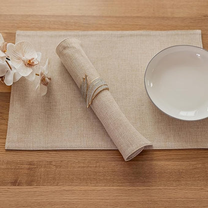 Demetex Linen Placemats Set of 8 Modern Beige Place Mats Heat Resistant Washable Table Placemat for Dining Room Restaurant Indoor, 13x19 inch, Light Linen