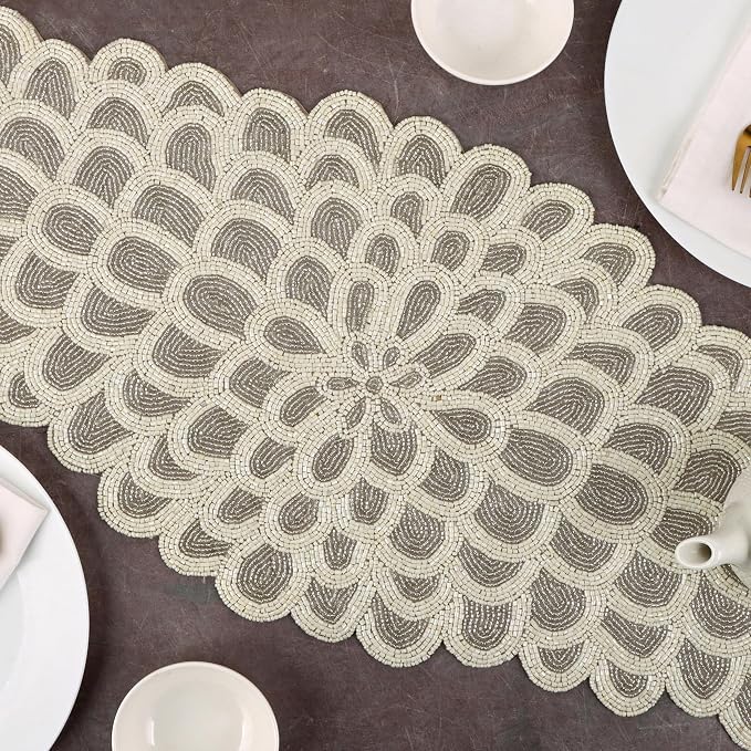Hand-Beaded Table Runner, 13x36 | 85% glass beads, 15% polyester backing - Image 4