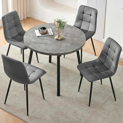 Modern 4-Person Round Dining Table Set, Space-Saving for Kitchen, Living Room, Apartment, Includes Dining Table & 4 Grey Chairs,Small Dining Room Set for 4