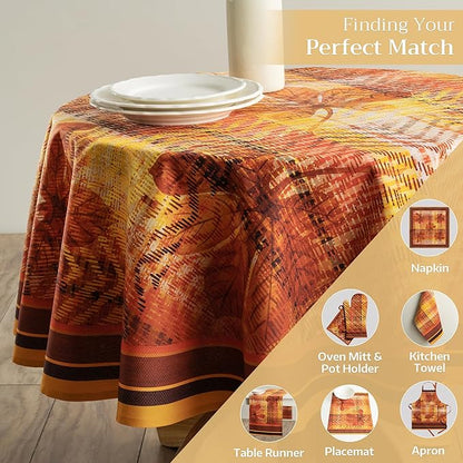 Maison d' Hermine Table Cloth Round Table 100% Cotton 69 Inches Fall Tablecloth Reusable Everyday Use for Thanksgiving Christmas Decorations Dining Farmhouse Party (Thanksgiving Tartan)