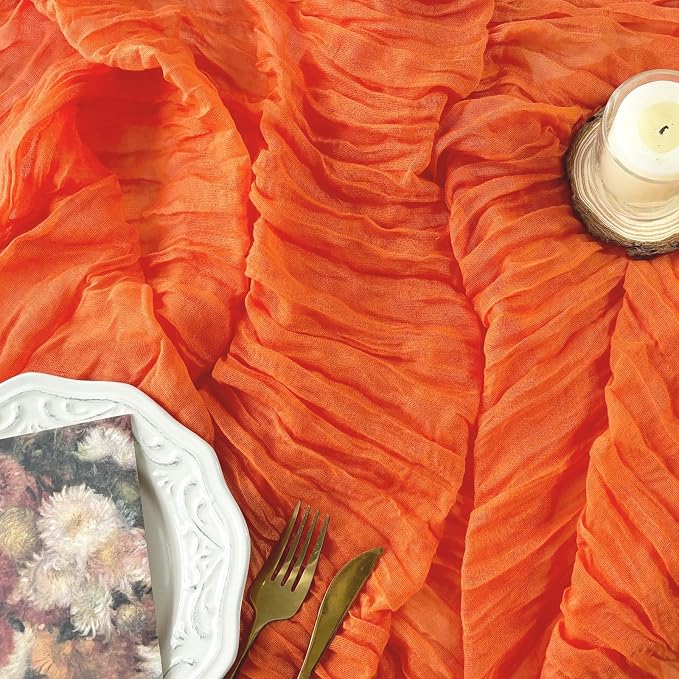 Orange Cheesecloth Table Runner Fall Wedding Bridal Shower Home Decor | 35x120 by FEXIA