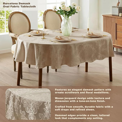 Newbridge Barcelona Luxury Damask Fabric Tablecloth, 60” Wide x 102” Oval - Image 2