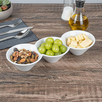 Restaurantware-13.4 x 4.9 x 2.3 Inch Triple Dip Bowls, 1 Microwavable Condiment Server - 3 Compartments, Microwavable, White Porcelain Dip Tray, Dishwashable, For Snacks, Condiments, Or Toppings