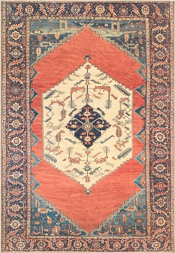 Keen Home Design 9x12 Rug - Machine Washable Area Rug with Non-Slip Backing, Ideal for Living Room, Dining Room, Bedroom - Vintage, Easy Clean, Durable, Low Pile Rug - (9' x 12')