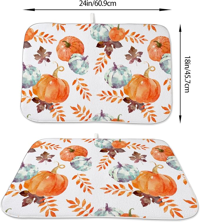 Fall Pumpkin Dish Drying Mat for Kitchen Counter 18x24 Inch Blue Orange Pumpkin - Image 6