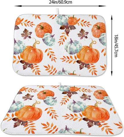 Fall Pumpkin Dish Drying Mat for Kitchen Counter 18x24 Inch Blue Orange Pumpkin - Image 6