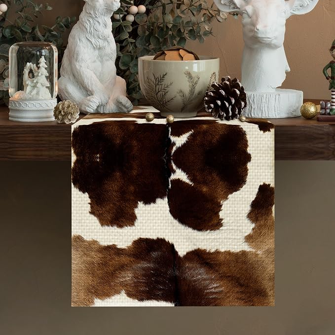 Cow Print Table Runner Seasonal Spring Fall Kitchen Dining Linen Table - Image 2