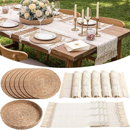 Boho Placemats 4/6/8 Set of Round Woven Placemat Macrame Style Bicolor by Gandeer