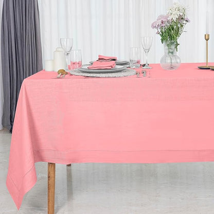 D'Moksha Homes Dusty Pink Linen Tablecloth 60 x 120 Inch - 100% Pure Linen Hemstitch Tablecloth for Rectangle Tables - Classic Hemstitch, Machine Washable Table Cloth for Valentines, Spring, Easter