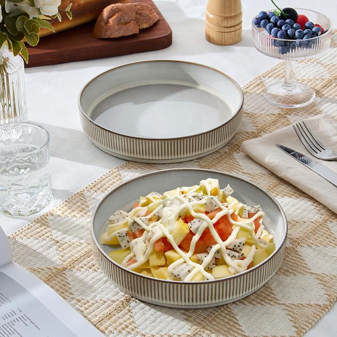 E-far Pasta Bowls Set of 4, 35oz Large Salad Bowl Plate - Image 9