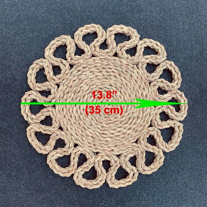 13.8" Set of 10 Round Seagrass Placemats | Boho Woven Rattan Table Mats | Farmhouse Wicker Spring Plate Chargers Like Water Hyacinth, Seagrass for Wedding, Party, Christmas, Events
