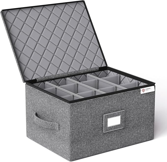 Wine Glass Storage Box with Dividers, Hard Shell and Stackable Stemware Storage by YEARNINGHOME