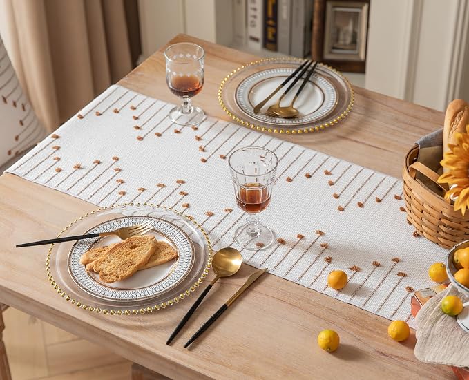 Boho Table Runner 13 x 90 Inch Long Natural Cotton Woven Runner - Image 4