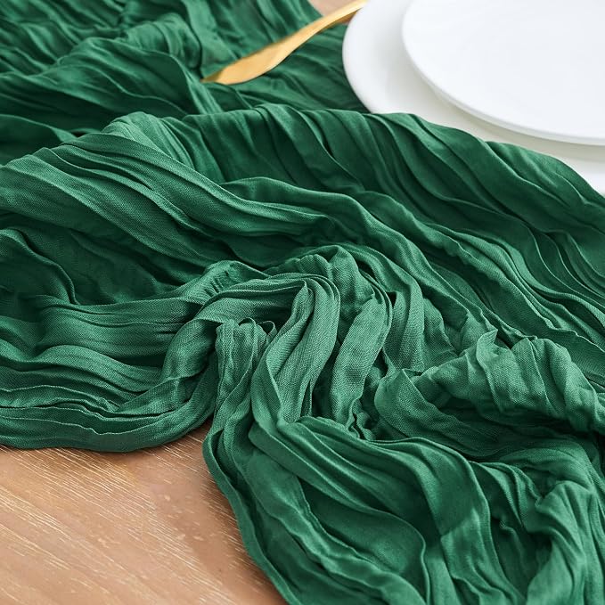 Asee'm 6pcs Emerald Green Cheesecloth Table Runner Christmas 10FT Rustic | Fall - Image 4
