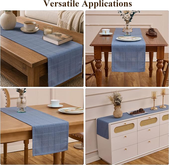 Plaid Table Runner, Woven Grid Pattern, Linen Texture Elegant Dining Table Decor - Image 2