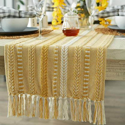 DII Farmhouse Braided Stripe Table Runner Collection, Honey Gold - Image 4