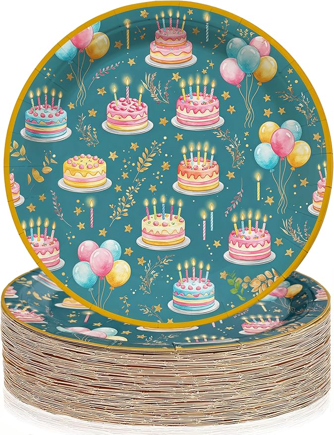 50PCS Happy Birthday Paper Plates 9Inch – Colorful Disposable Plates by Unknown