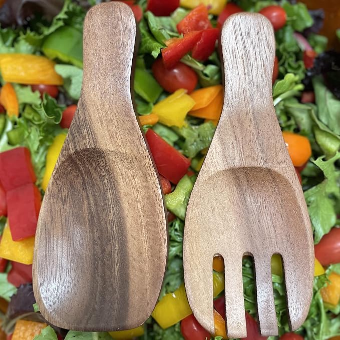 Woodard & Charles Acacia Wood Salad Hands Servers, 7 3/8" x 3 1/8" | Pair of - Image 7