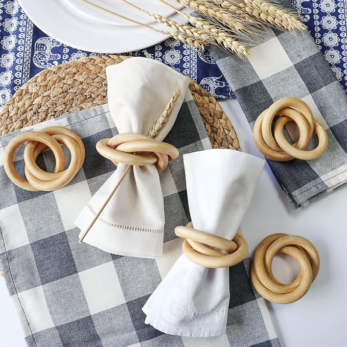 Wooden Napkin Rings Set of 4, Farmhouse Wood Circle Napkin Ring, Handmade - Image 4