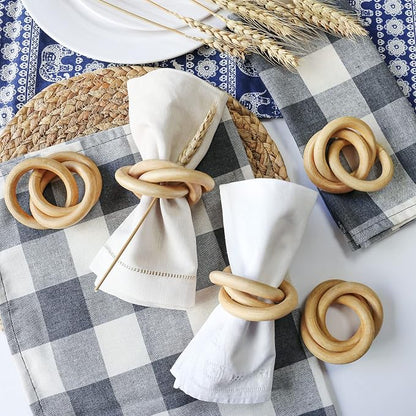 wonlex Wooden Napkin Rings Set of 6, Farmhouse Wood Napkin Ring, Handmade - Image 2