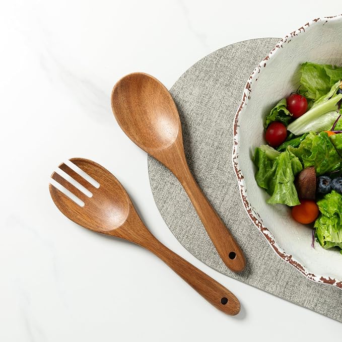 Wood Salad Servers, 10.5-inch Salad Spoon and Fork Serving Set, Wood Salad - Image 5