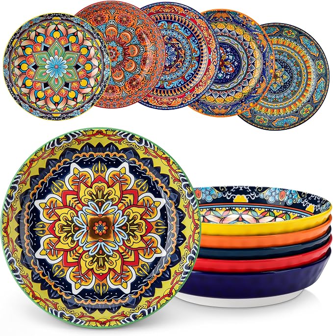 vancasso 32 Oz Pasta Bowls, Porcelain Large Colorful Salad Soup Bowls Set of 6 by vancasso