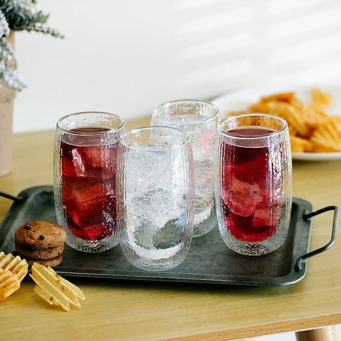 BTaT- Double Walled Glasses, 4 Pack, 12 oz, Insulated Dotted Glass Cups - Image 6