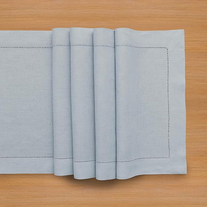 Solino Home Linen Dusty Blue Table Runner 72 Inches Long - 100% Pure Linen Hemstitch Table Runner 14 x 72 Inch for Dresser, Dining, Winter, Spring, Easter - Classic Hemstitch