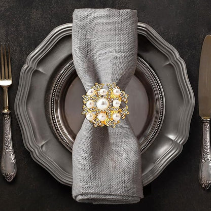 Decozen Set of 12 Gold Napkin Rings with Pearl Design, Festive, Table Decor Setting for Holiday, Wedding, Birthday, Kitchen, Home Decor, Housewarming Gift - Thanksgiving & Christmas Gift Decoration