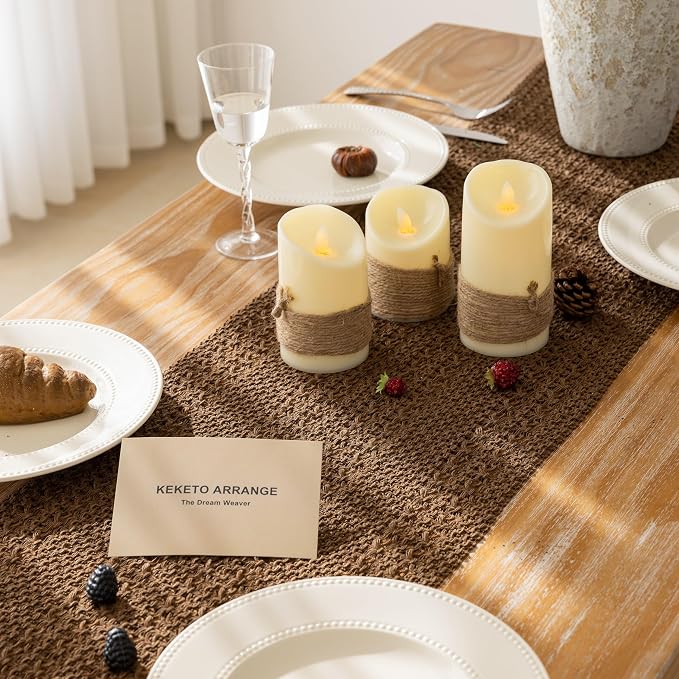 Fall Thanksgiving Boho Macrame Brown Table Runner 13x108 Inch | Woven Burlap - Image 2