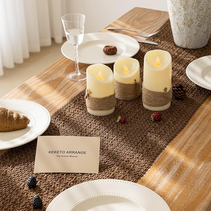 Fall Thanksgiving Boho Macrame Brown Table Runner 13x60 Inch | Woven Burlap - Image 5
