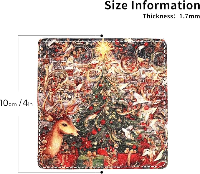 Christmas Coasters Square Leather Drinks Coaster Set - Image 4