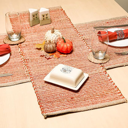 Natural Jute Table Runner, 13x48 Inch, Rust Orange | Vintage Boho Rustic Table - Image 8