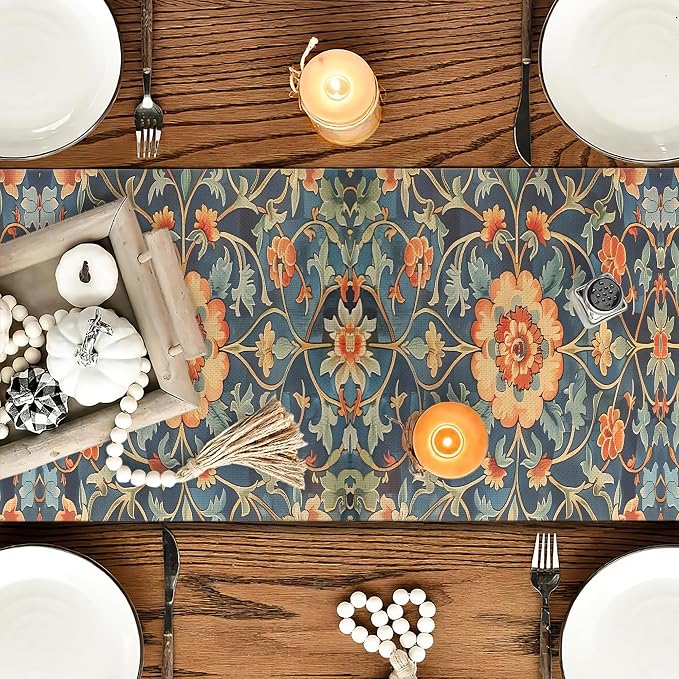 OYIMUA Boho Floral Summer Table Runner 72 Inches Long Orange and Green Runners - Image 2
