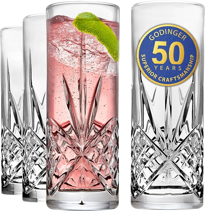 Godinger Tall Beverage Glasses Collins All Purpose Drinking Glasses- Dublin by Godinger