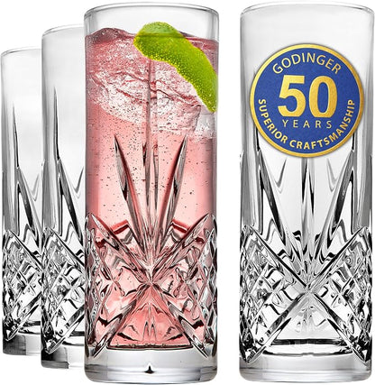 Godinger Tall Beverage Glasses Collins All Purpose Drinking Glasses- Dublin by Godinger