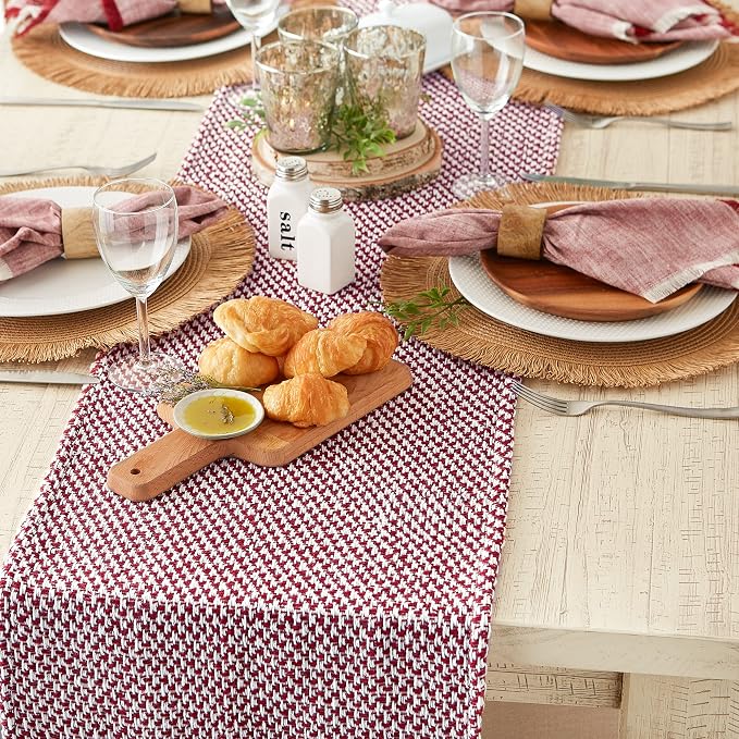 DII Woven Basics Collection 100% Cotton Knit Table Runner, Barn Red - Image 4