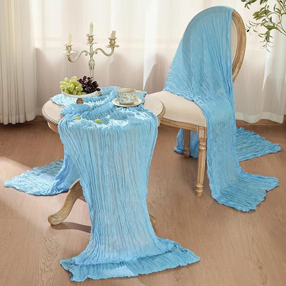 6 Pack Light Blue Cheesecloth Table Runner Boho Gauze Home Decor | 120 Inch - Image 3