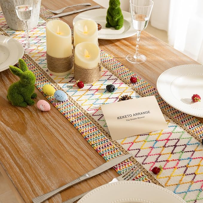 Keketoarrange Boho Macrame Table Runner 12x90 Inch | Woven Burlap Rustic Runner - Image 4