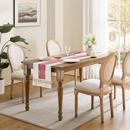 Macrame Style Bicolor Stitching Table Runner 14x48in Dusty Rose | Woven Boho - Image 3