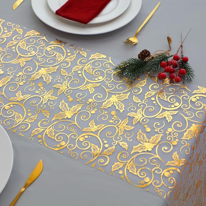 Snowkingdom 2 PCS Gold Table Runner 108 Inches Long - Image 5